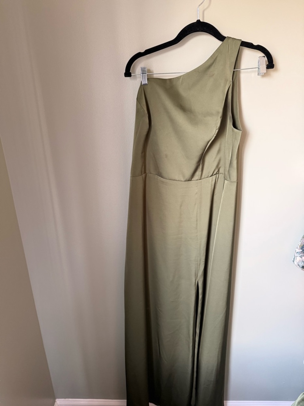 Birdy Grey One-Shoulder Matte Satin Dress - Olive Kira Dress - Picture 2 of 4